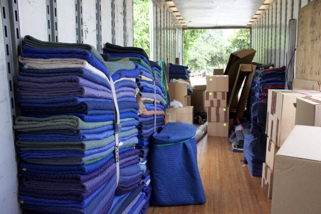 moving blankets in a truck